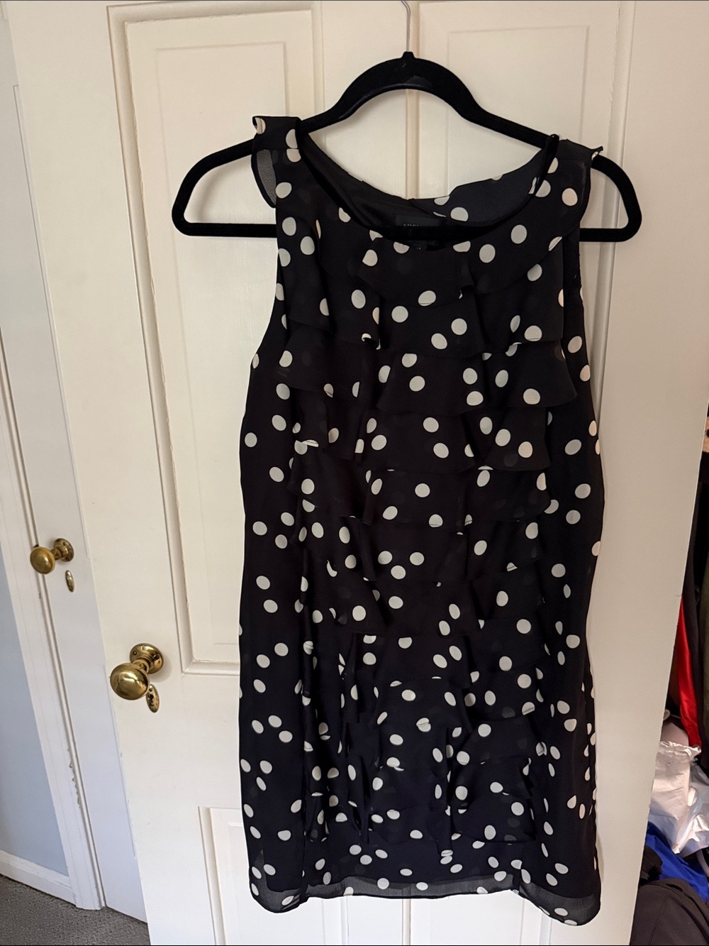 Adrianna Papell Black Dress with White Polka Dots